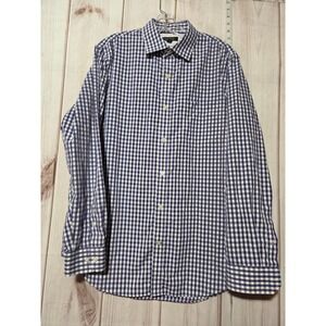 Banana Republic Mens Classic Fit‎ Gingham Dress Shirt Size L Purple White